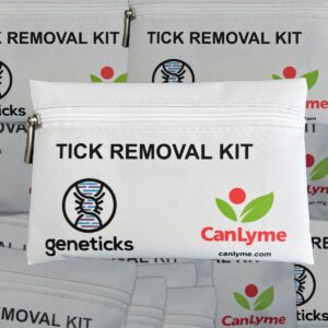 Bulk stack of tick removal kits: new and improved tick removal kit, supported by Geneticks and CanLyme.