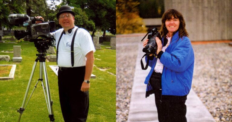 Gary and Sue stand holding video equipment as voluteers for CanLyme.